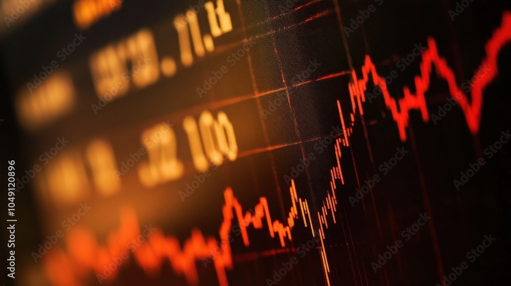 Fototapeta premium Financial market chart with red and orange line on dark background