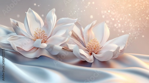 3D wallpaper design featuring a stunning flower decoration and a silky background, offering plenty of space for text.