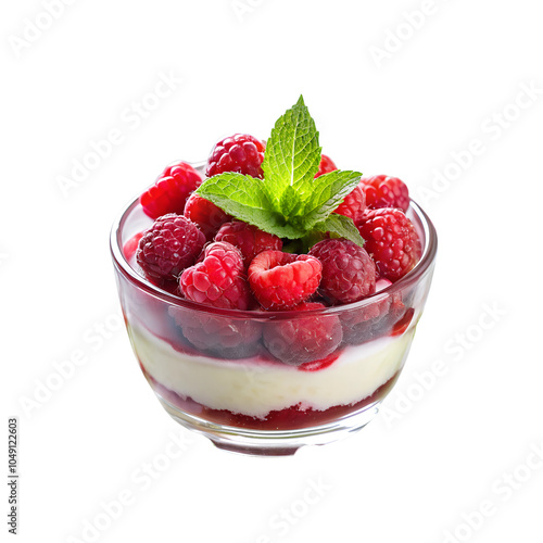 yogurt with strawberries isolated on white background. Transparent PNG photo