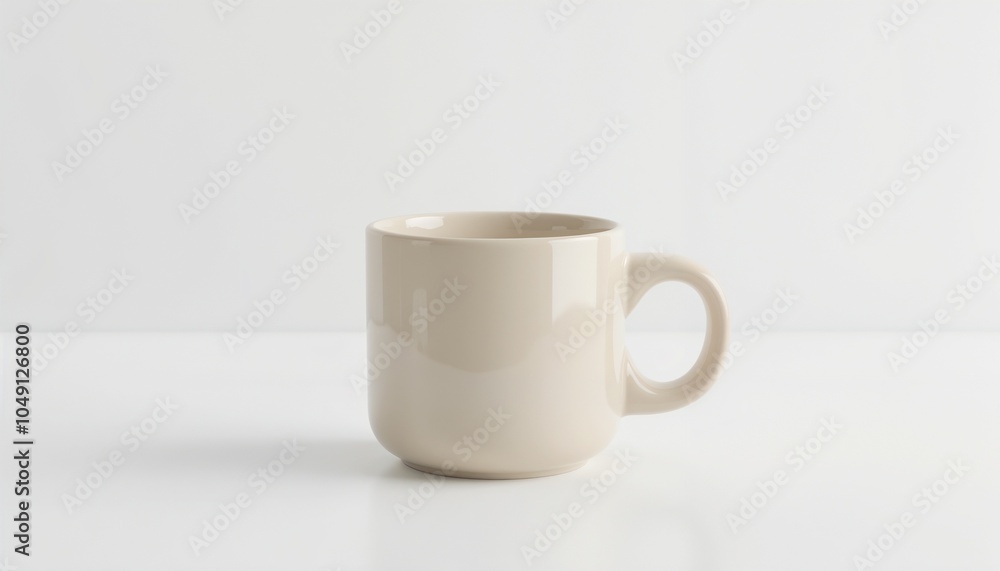 Clean beige mug mockup on a white background with copy space for branding Clean beige mug mockup on a white background with copy space for branding