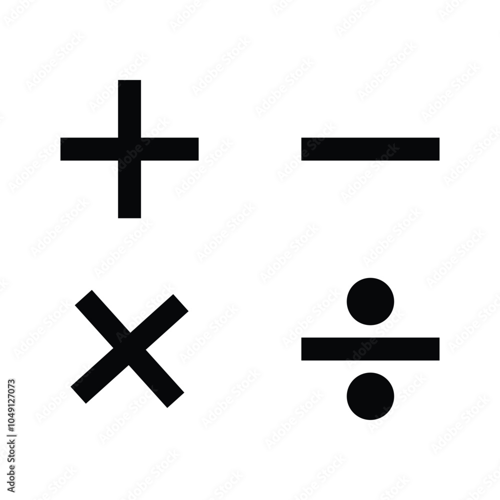 Fototapeta premium Plus, minus, multiply, equal and divide, percentage sign icons or symbols set. Math/mathematics sign or symbol/ icon vector illustration.