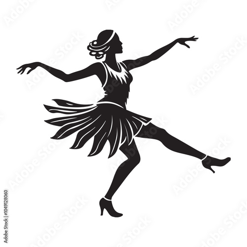 1920s Charleston Dancer silhouette  vector  black color white background 