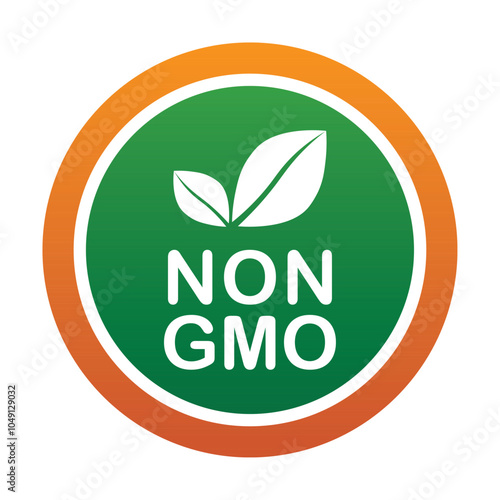 Non GMO label. GMO free icon. Healthy organic food concept. No GMO design element for tags, product packag, food symbol, emblems, stickers. Vegan, bio. Vector illustration. Organic, bio, eco symbol. photo