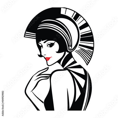 Photography Art Deco Woman silhouette  vector  black color white background