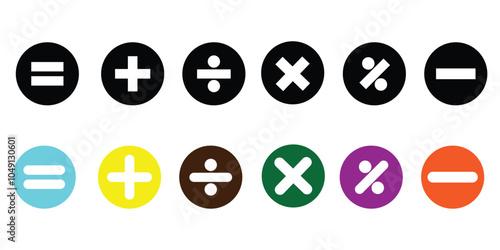 Mathematics symbols/icon for arithmetic operations: plus, minus, multiply, divide, and equal percentage icon, symbol.