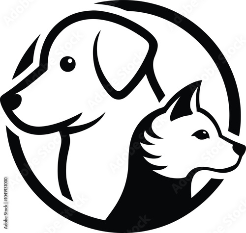 Dog Logo: Black and White Illustration of Two Dogs in a Circle  