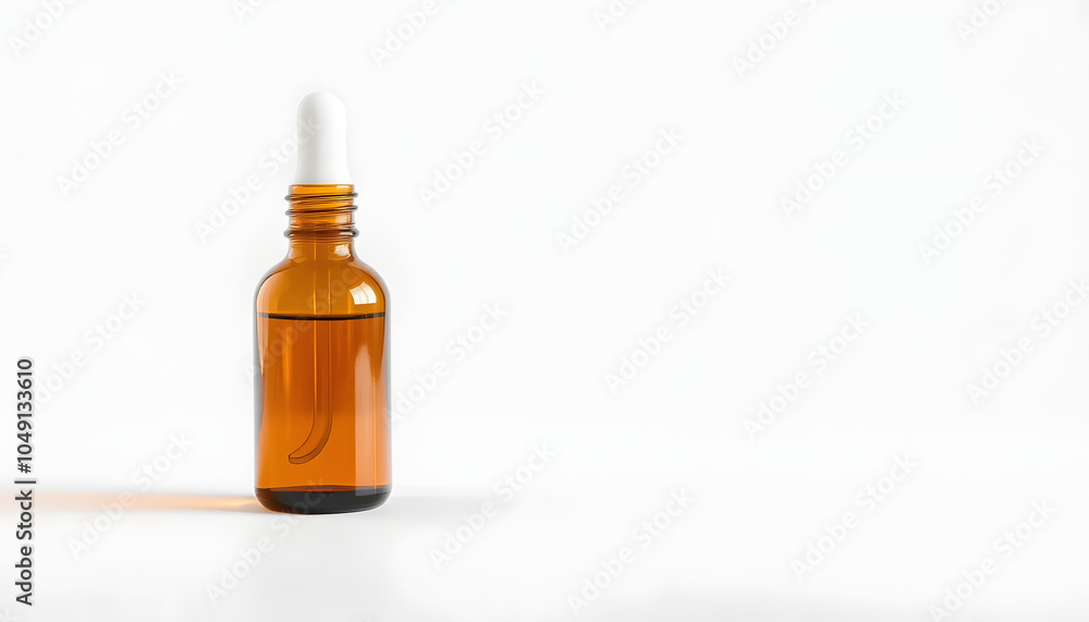 Fototapeta premium Amber Glass Dropper Bottle On White Surface isolated with white highlights, png
