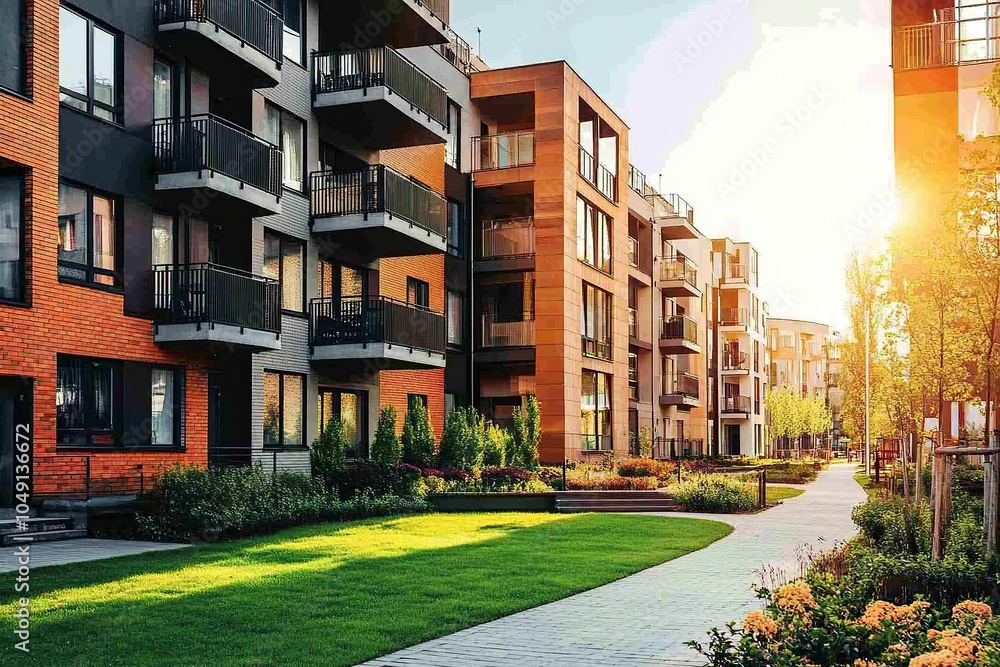 New modern block of flats in green area. residential apartment with flat buildings exterior. luxury house complex. Part of City Real estate property, condo architecture.generative ai New modern block of flats in green area. residential apartment with flat buildings exterior. luxury house complex. Part of City Real estate property, condo architecture.generative ai