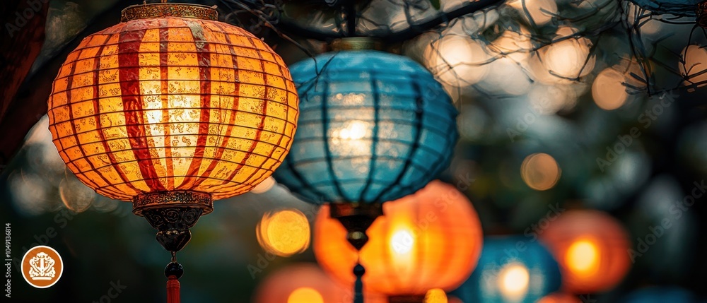 Obraz premium Illuminated Paper Lanterns Hanging from a Tree Branch