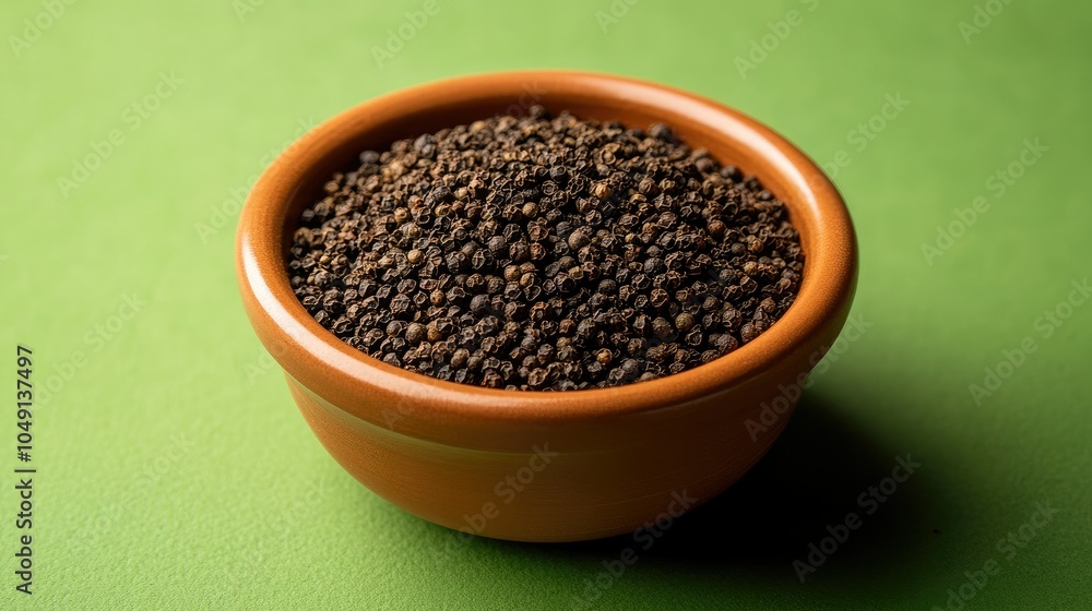 A simple bowl of ground black pepper, placed on a green surface, offering a visually striking contrast between spice and background. A simple bowl of ground black pepper, placed on a green surface, offering a visually striking contrast between spice and background.
