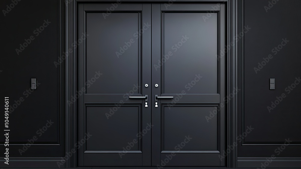 A stylish anthracite double-leaf door made of plastic, with sleek handles and a minimalistic design, providing a contemporary touch. A stylish anthracite double-leaf door made of plastic, with sleek handles and a minimalistic design, providing a contemporary touch.