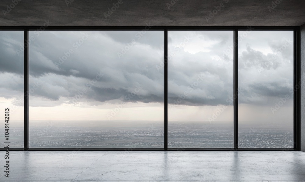 Fototapeta premium A window with a view of the ocean and a cloudy sky
