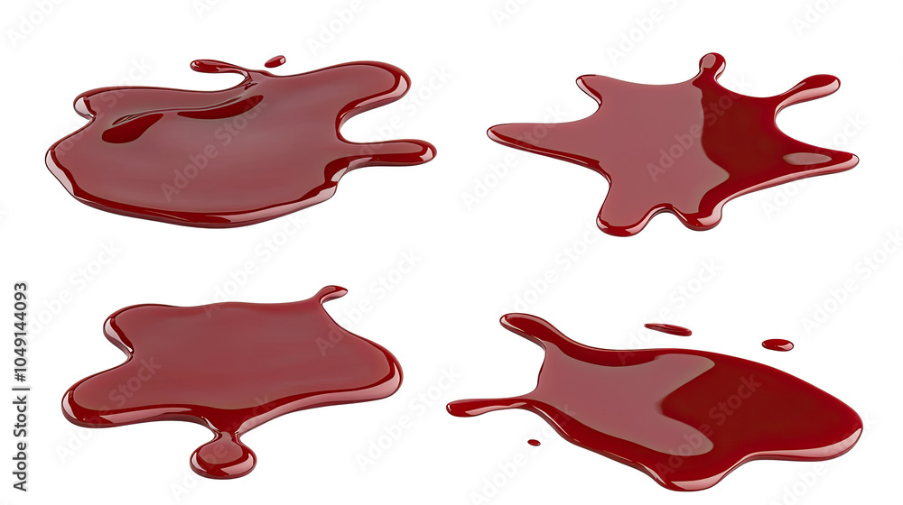 Fototapeta premium Set of Isolated Puddles of Blood on a Transparent Background Generative AI