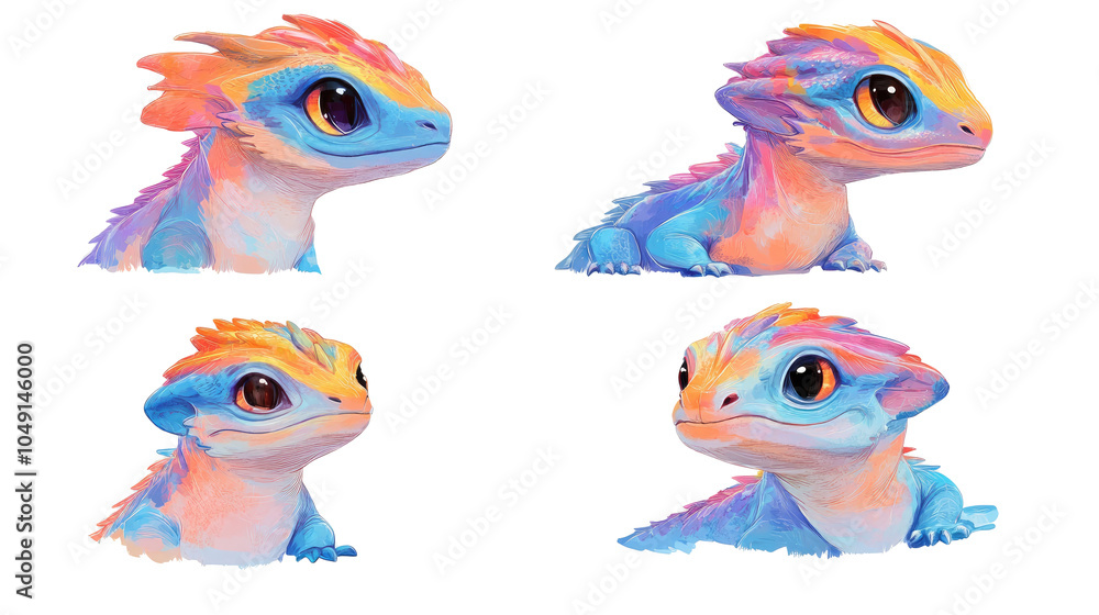 Naklejka premium Rainbow Baby Dragons on a Clear Background Generative AI