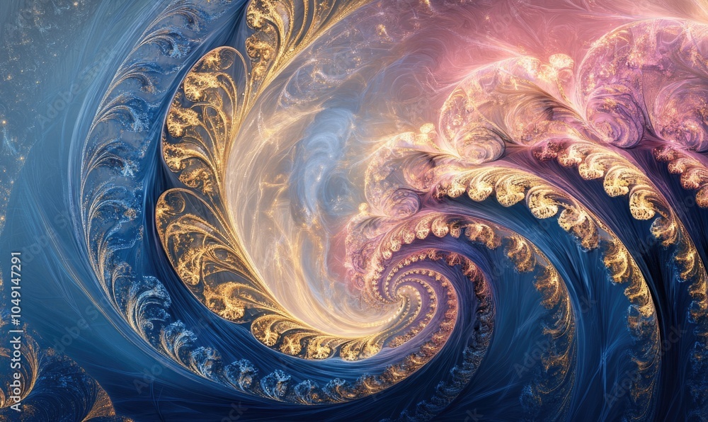 A colorful swirl of blue and gold with a watery texture A colorful swirl of blue and gold with a watery texture