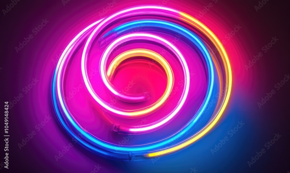 A neon light is glowing in a spiral shape A neon light is glowing in a spiral shape