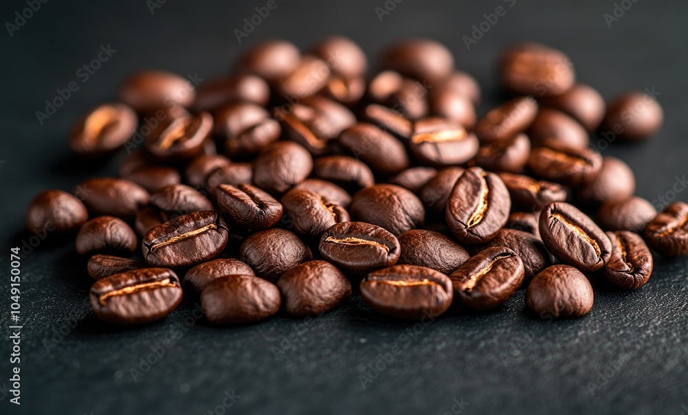 Naklejka premium A pile of coffee beans on a dark surface