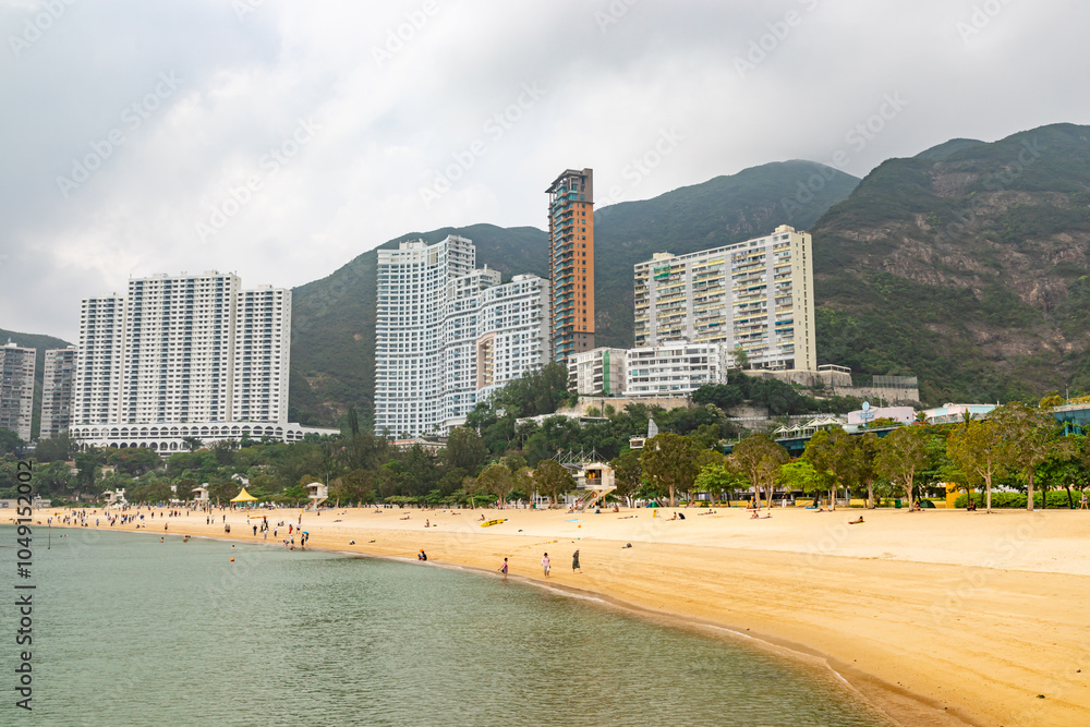 HONG KONG - MAY 7, 2024: Repulse Bay, is a bay in the southern part of Hong Kong Island and nearly Kwun Yim Shrine is a Taoist shrine at the southeastern end of Repulse Bay.