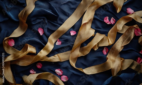 The ribbon and petals create a sense of elegance and luxury photo