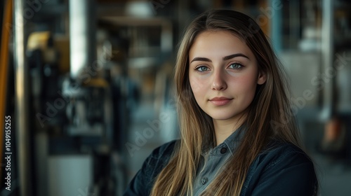 Wallpaper Mural Portrait of a Young Woman in a Modern Industrial Setting with Natural Light Torontodigital.ca