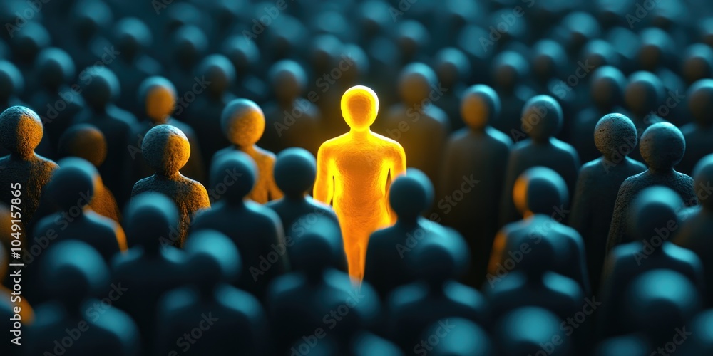 Obraz premium Group of people with one person standing out in the middle. The person is yellow and is the only one with a different color