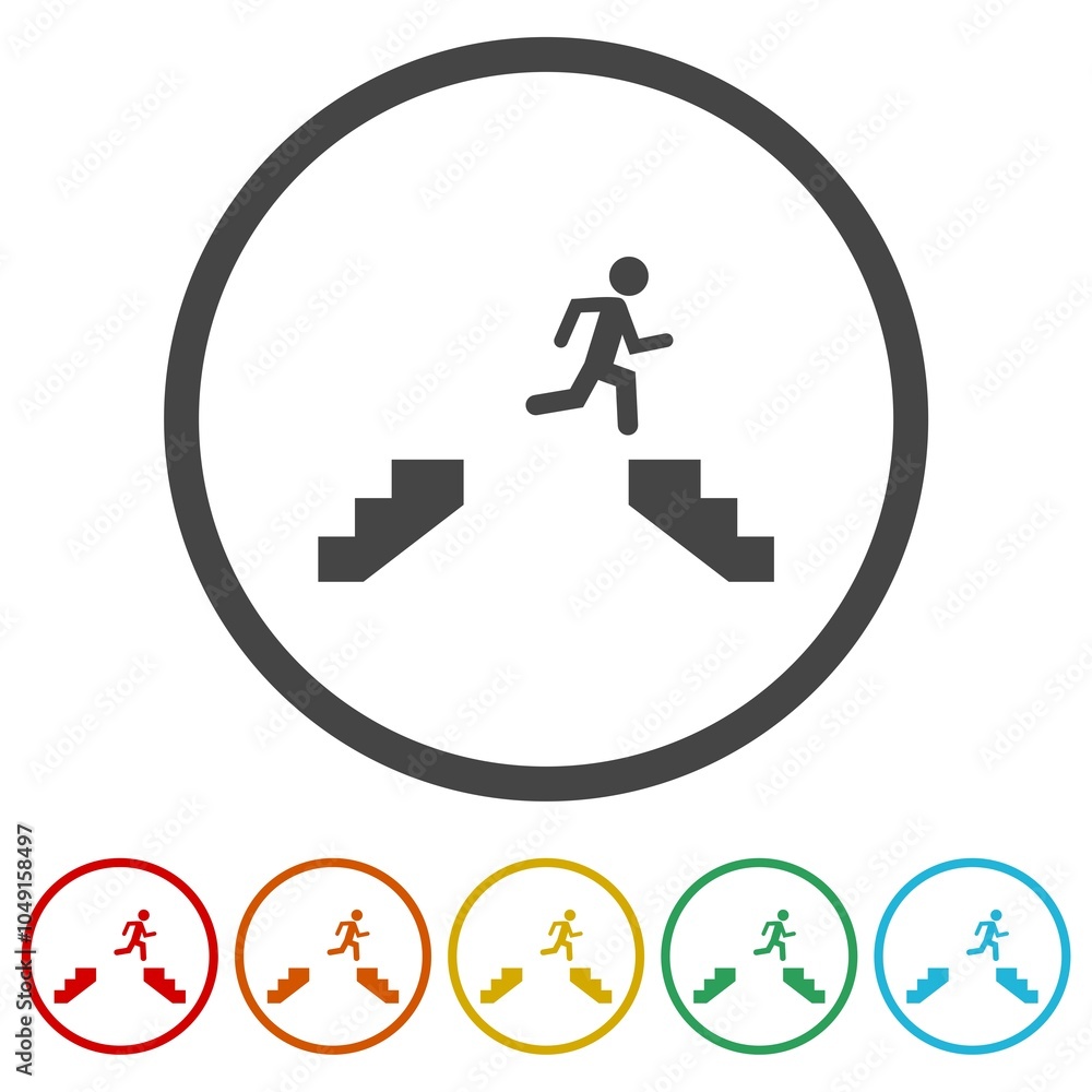 Man jumping over the abyss icon. Set icons in color circle buttons Man jumping over the abyss icon. Set icons in color circle buttons