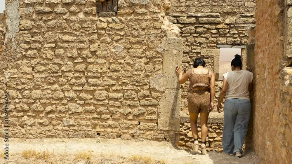 Tourists visit Kasbah Boulaouane a Moroccan fortress in the desert. Famous places and buildings. Travel destinations Tourists visit Kasbah Boulaouane a Moroccan fortress in the desert. Famous places and buildings. Travel destinations