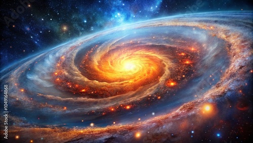 Vibrant spiral galaxy with glowing stars and cosmic clouds in deep space