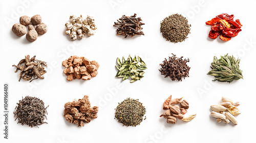 Dried Herbs on Solid White Background