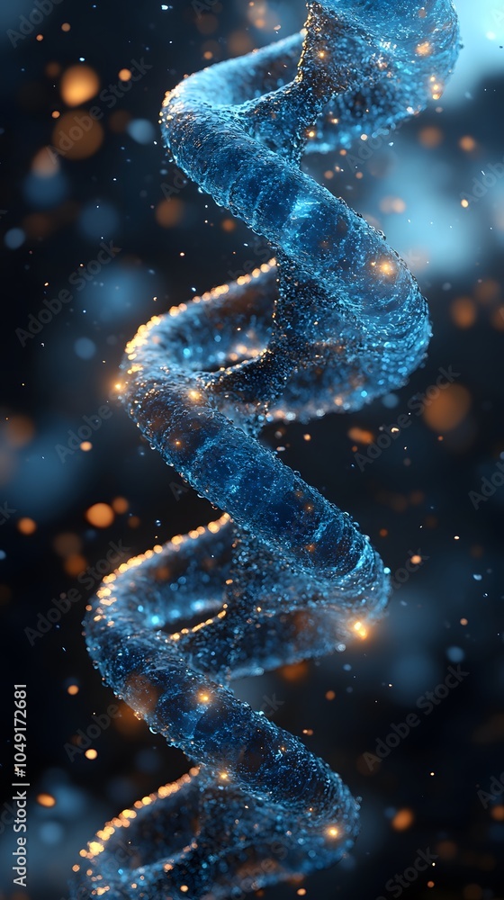 Obraz premium Glowing DNA Strand on Dark Background with Bokeh Effect