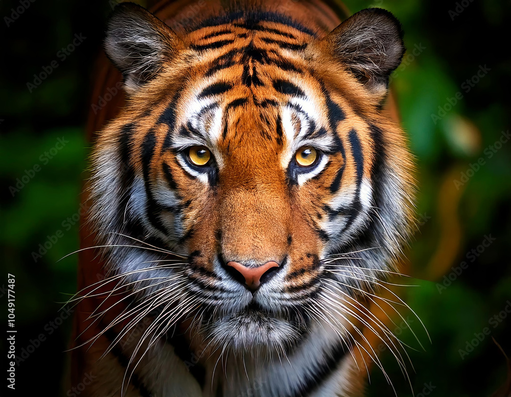 Fototapeta premium Portrait rapproché d'un tigre dans la jungle, ses yeux perçants fixant l'objectif