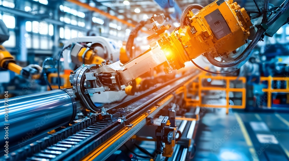 Automated Conveyor System Transporting Metallic Aluminum Parts Through a Manufacturing Facility s Assembly Line and Production Process Automated Conveyor System Transporting Metallic Aluminum Parts Through a Manufacturing Facility s Assembly Line and Production Process