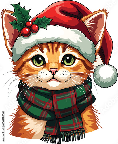 cute cat Christmas vector illustration