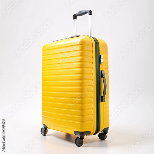 yellow suitcase on white isolated background