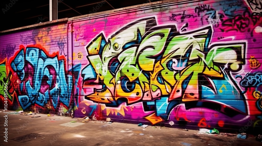 Abstract colorful fragment of graffiti paintings on old brick wall Abstract colorful fragment of graffiti paintings on old brick wall