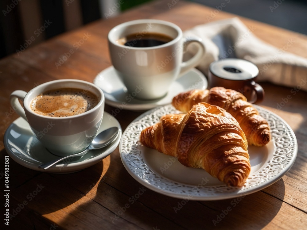 cup of coffee and croissant cup of coffee and croissant