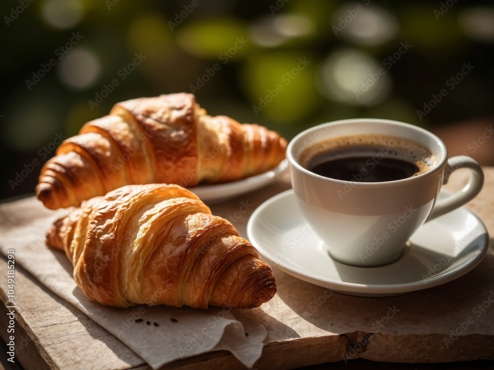 cup of coffee and croissant cup of coffee and croissant