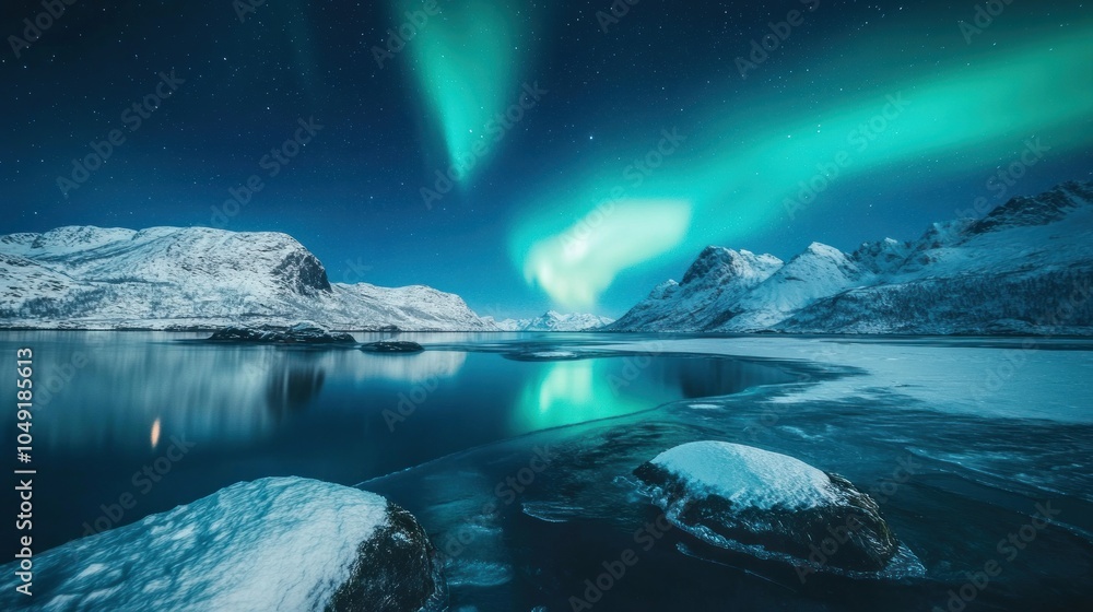 Aurora Borealis Reflection in Frozen Lake Aurora Borealis Reflection in Frozen Lake