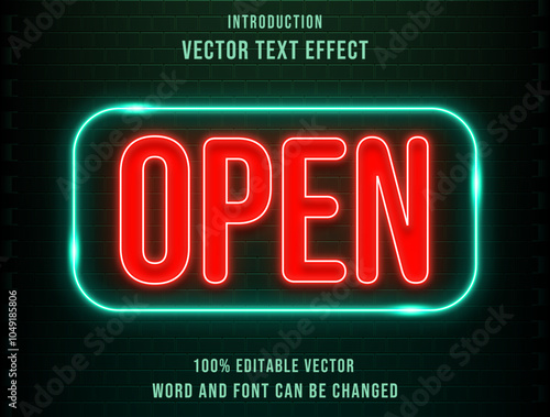 Open sign transparent glowing editable text effect