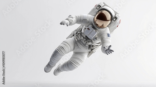 A cartoon astronaut joyfully floating in zero gravity against a white backdrop, exploring the vastness of space during an adventurous cosmic journey