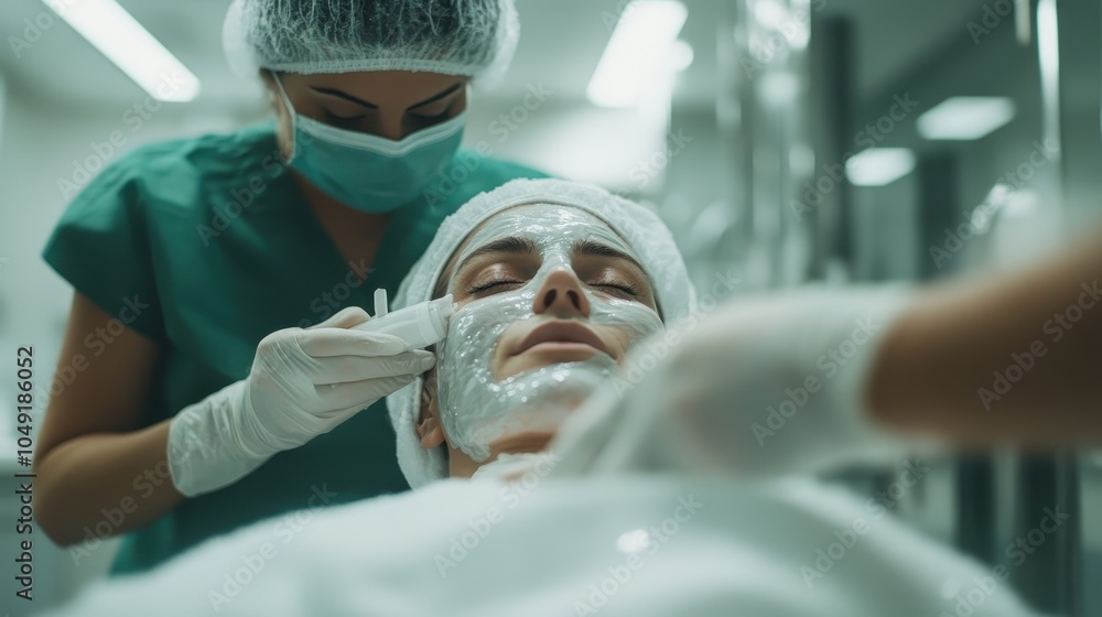 A woman receives a soothing facial treatment in a tranquil salon environment with professional care, highlighting self-care and relaxation in modern settings. A woman receives a soothing facial treatment in a tranquil salon environment with professional care, highlighting self-care and relaxation in modern settings.