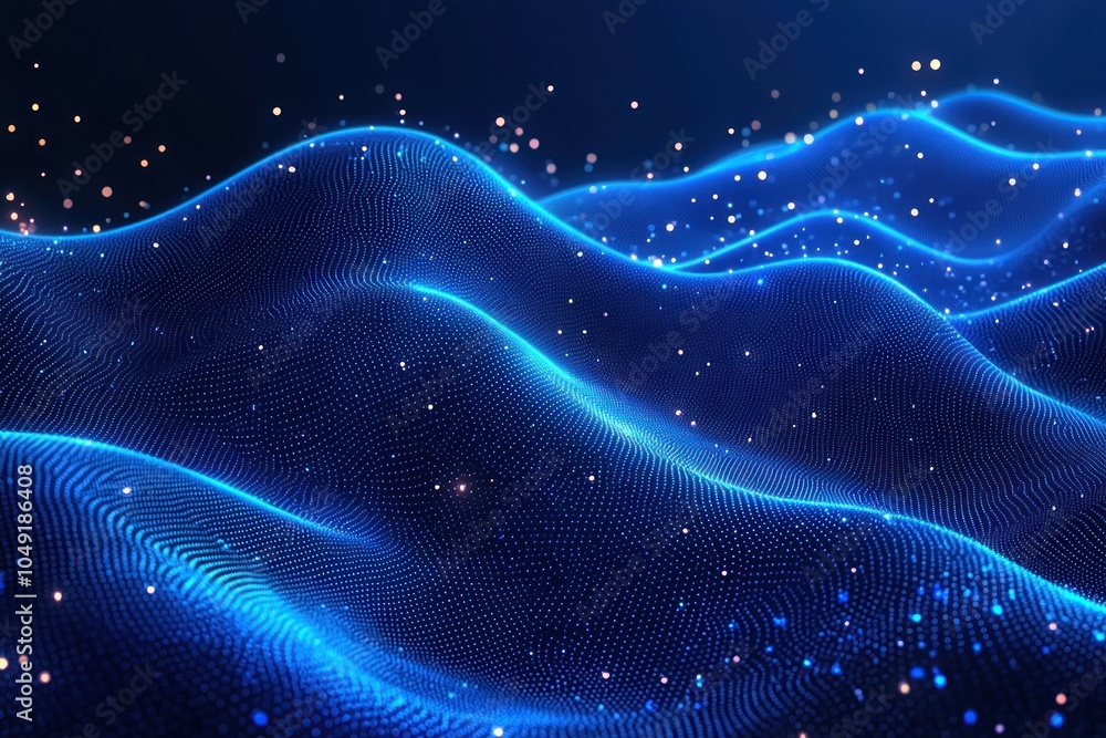 Fototapeta premium Abstract Blue Digital Wave with Glowing Particles