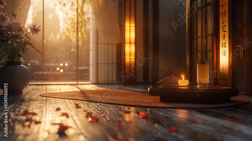 Relaxing Zen Meditation or Therapy Room at Golden Hour 