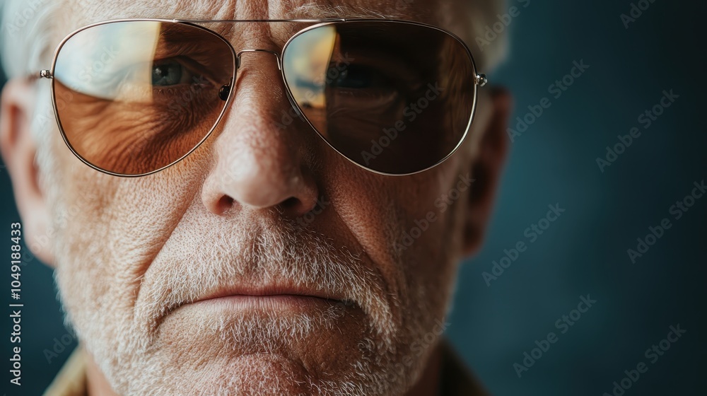 An elder with evocative eyes sits for a portrait wearing aviator sunglasses against a gradient backdrop, illustrating the interplay between elegance and experience. An elder with evocative eyes sits for a portrait wearing aviator sunglasses against a gradient backdrop, illustrating the interplay between elegance and experience.
