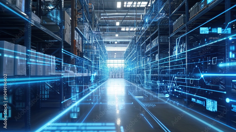 Fototapeta premium Futuristic technology retail warehouse. Blue tone.