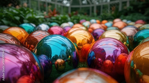 Wallpaper Mural A vivid array of colorful and reflective spheres are placed on lush green grass, creating a playful and harmonious blend of natural and artificial elements. Torontodigital.ca