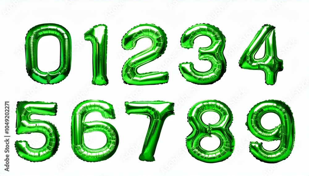 数字の0123456789の形の緑色の風船(Number 0123456789 green foil balloon on white background)
数字の0123456789の形の緑色の風船(Number 0123456789 green foil balloon on white background)