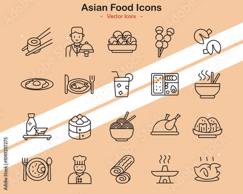 Icons representing Asian cuisine and traditional dishes