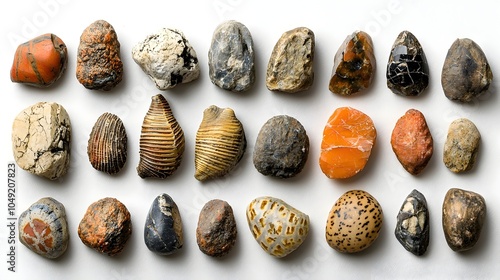 A carefully curated collection of small well preserved brachiopod fossils neatly arranged for scientific study educational display and showcasing the natural wonders of the ancient geologic past photo