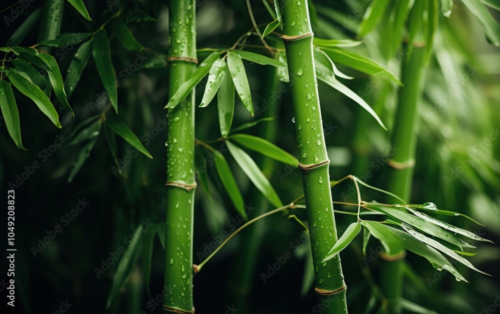Fototapeta premium Close-up of bamboo tree in tropical rainforest. Green nature background.